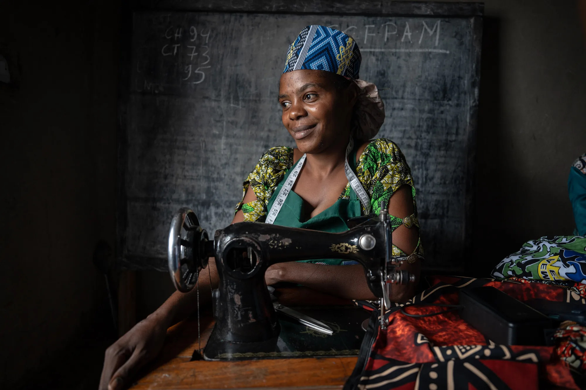 After returning home in the eastern Democratic Republic of the Congo, Solange Sebazira Justine trained as a tailor and opened her own workshop. The business now supports her family and keeps her children in school. “This sewing group has changed my life,” she says.