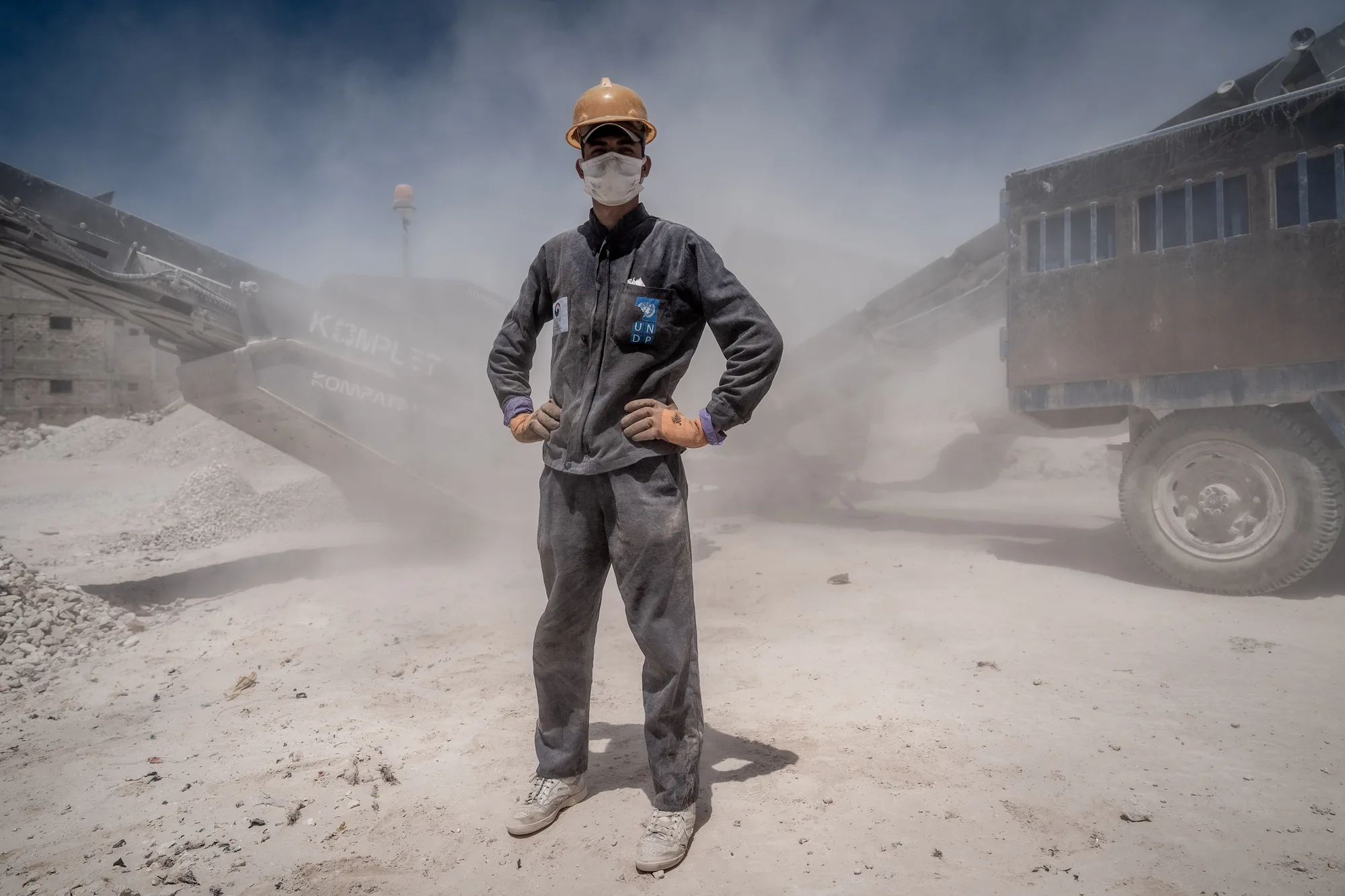 In Aleppo, a worker processes rubble into construction materials at the Al Ramouseh recycling facility. What was once a symbol of destruction is being transformed into a resource for rebuilding, while providing workers with income and new skills.