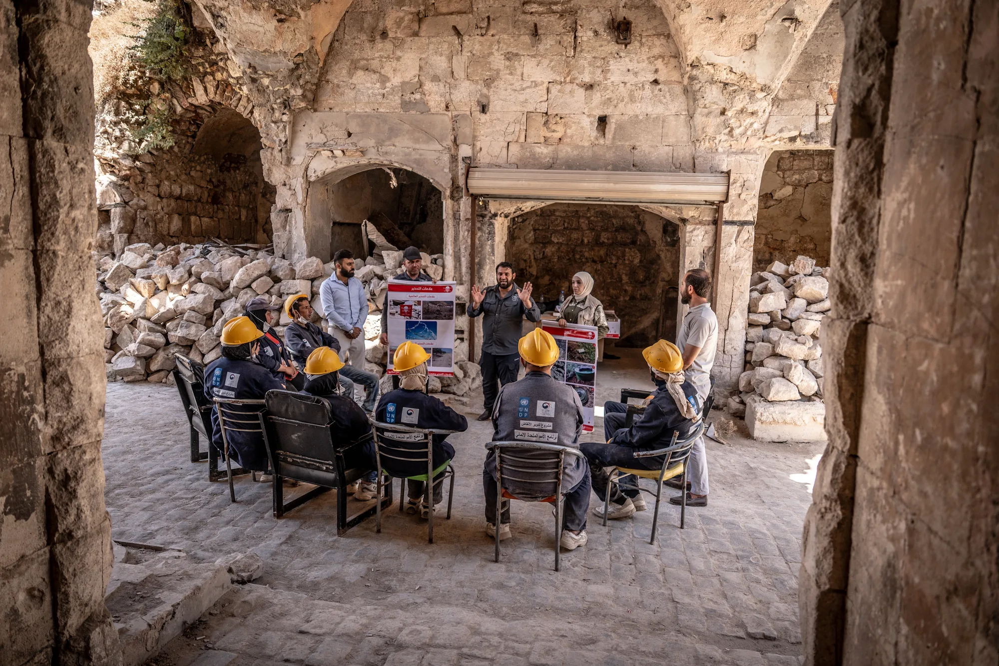 In Aleppo’s Old City, specialists train debris removal workers to identify and report explosive hazards. This knowledge helps local teams work more safely and strengthens community capacity to manage the dangers that remain after years of conflict.
