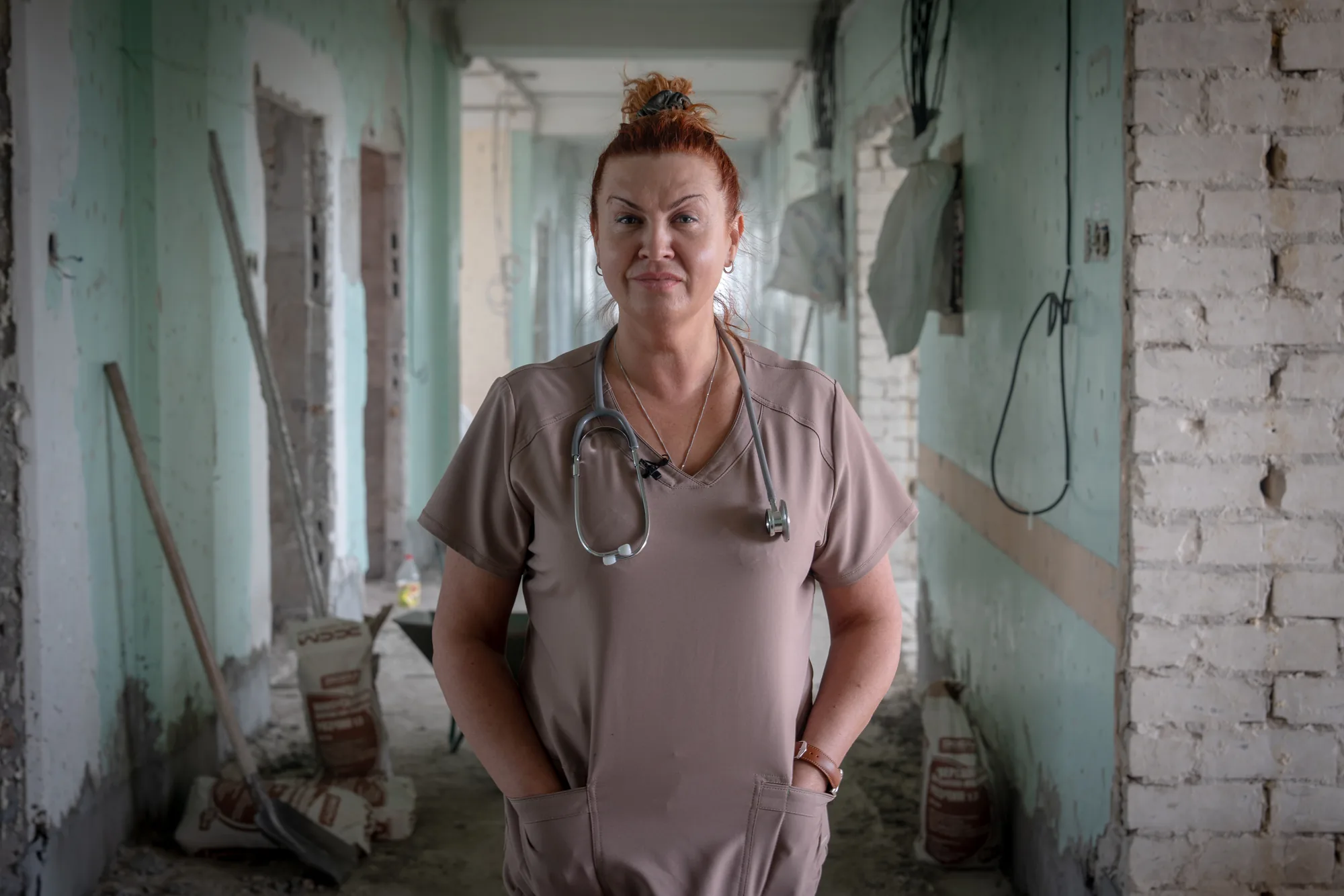 Dr. Maria Koida in a children’s cancer ward in Kharkiv, Ukraine that is being renovated. As the war continues, the rehabilitated facility will help young patients receive specialized treatment in a space where families can remain close throughout their care.